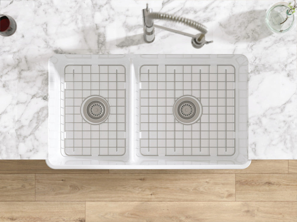 LaToscana Double-Bowl Reversible Fireclay Sink, White, 33"