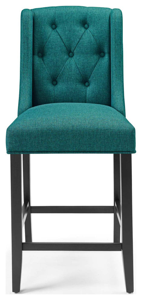 Tufted Counter Stool Chair, Fabric, Wood, Teal Blue, Modern, Bar Pub Cafe Bistro