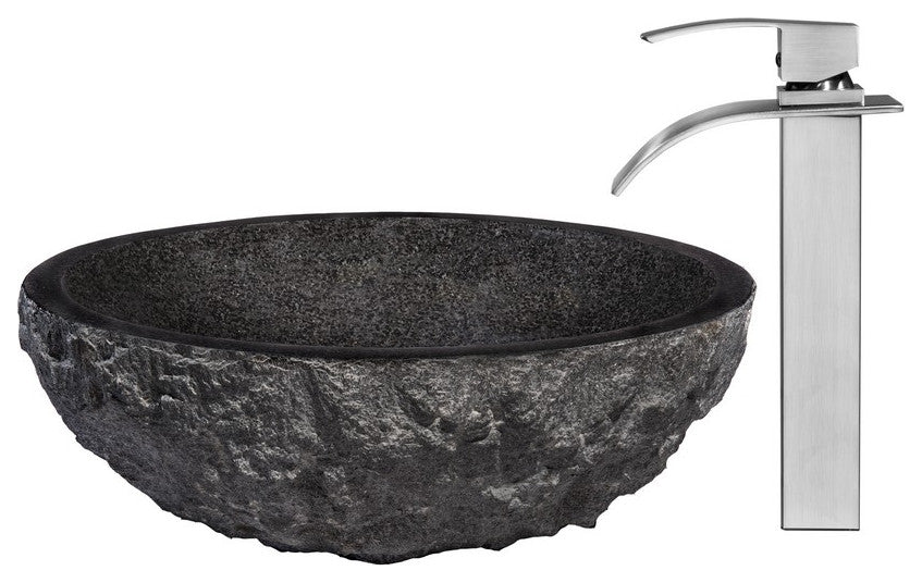Novatto NSFC-AN136BN Natural Granite Stone Vessel Sink Set - Brushed Nickel