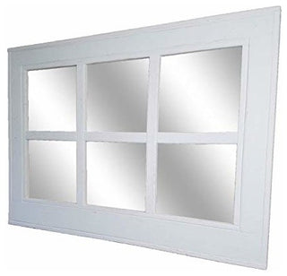 Bright White 6 Pane Herringbone Vanity Mirror, 36"x30", Distressed