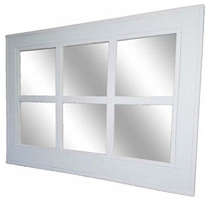 Bright White 6 Pane Herringbone Vanity Mirror, 36"x30", Distressed