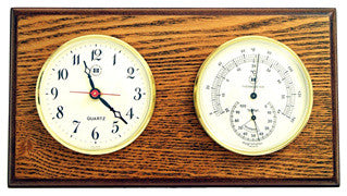 Brass Quartz Clock and Thermometer/Hygrometer on Oak