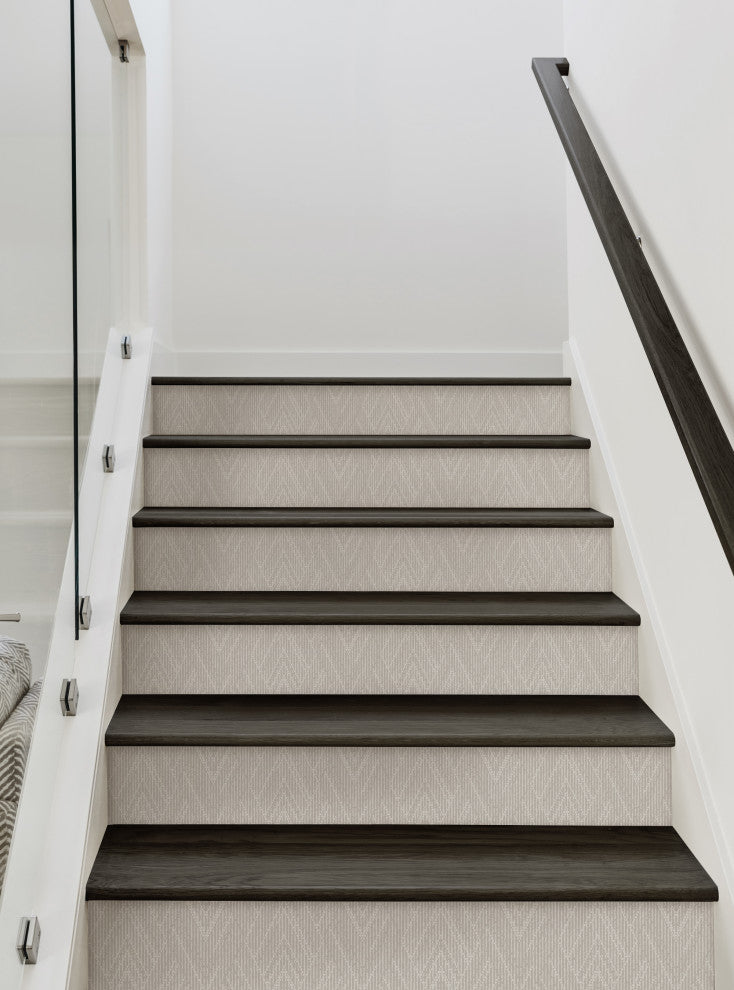 Woven Look Mixed Chevron Peel and Stick Stair Riser Strips, Warm Grey, 48"w X 7"h, 6 Pack