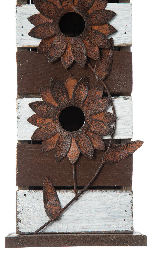 14.5"H Brown/White Two-Tiered Distressed Solid Wood Birdhouse