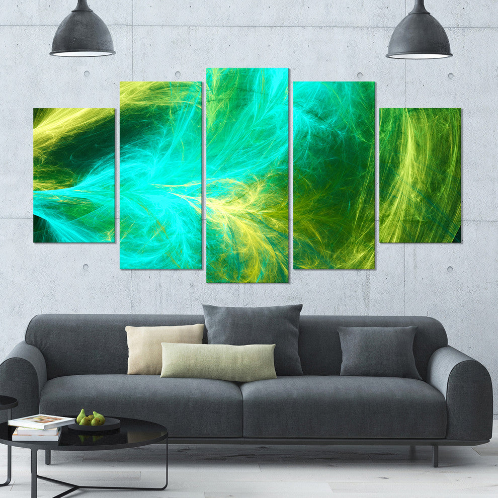 Green Mystic Psychedelic Design, Contemporary Art on Canvas, 60"x32", 5 Panels