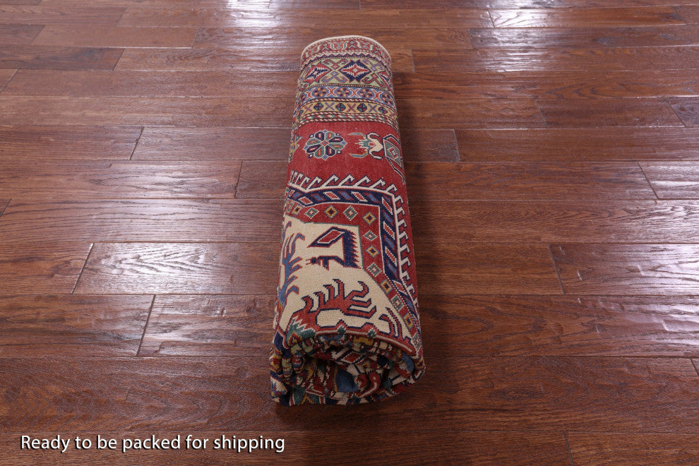 Hand Knotted Geometric Super Kazak Rug 5' 10" X 7' 6" Q10626