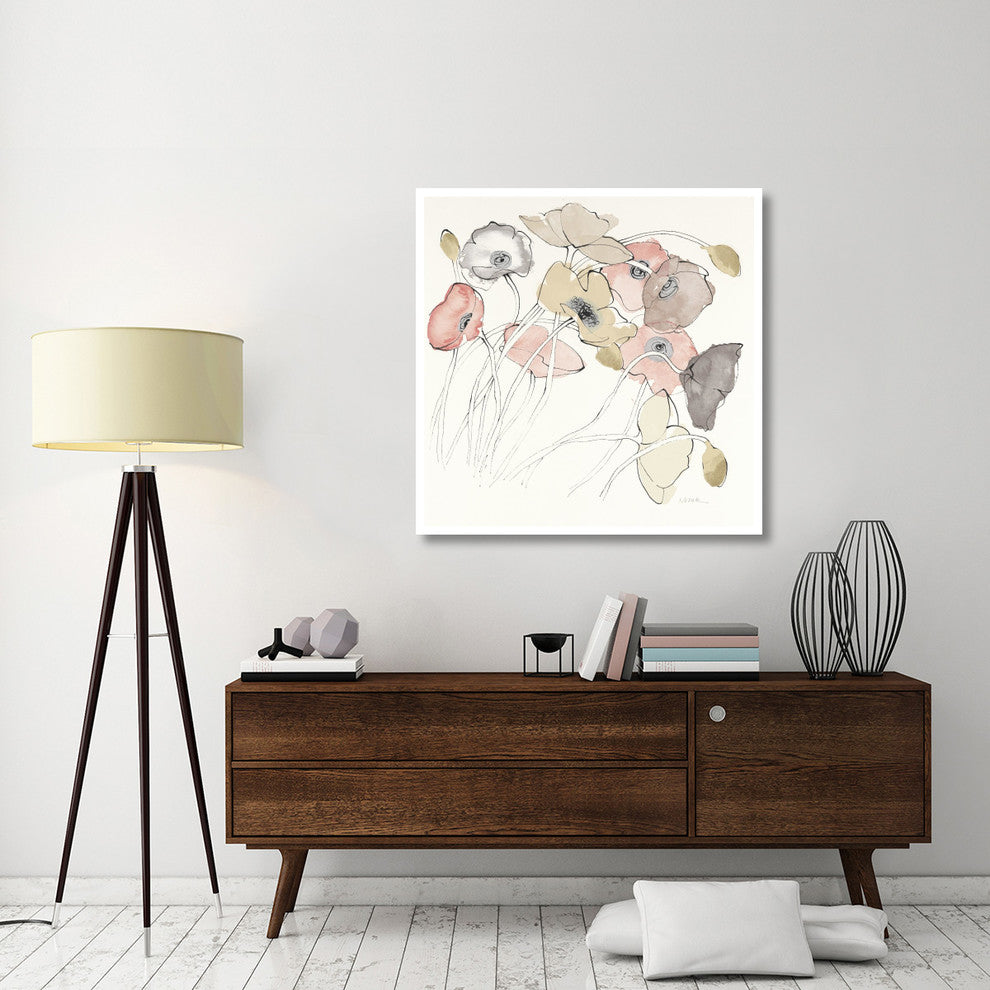 "Black Line Poppies II Watercolor Neutral" Paper Print by Shirley Novak, 42"x42"