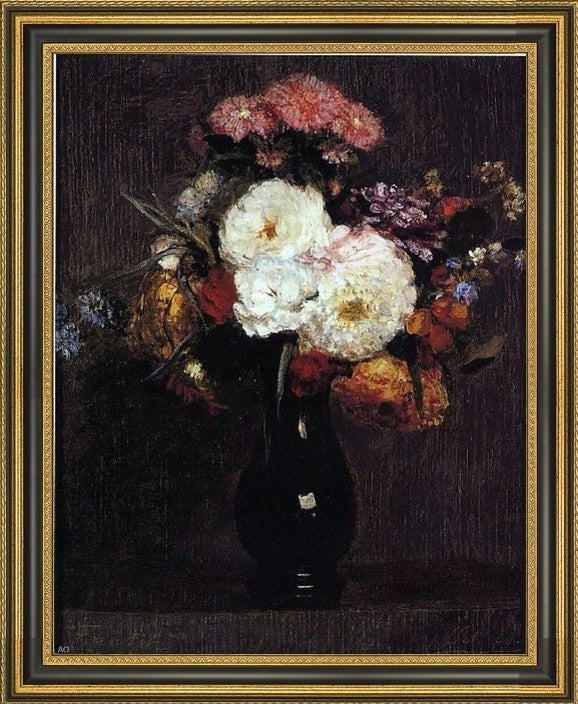 Henri FantinLatour Dahlias, Queens Daisies, Roses and Corn FlowersPrint, 20"x25"