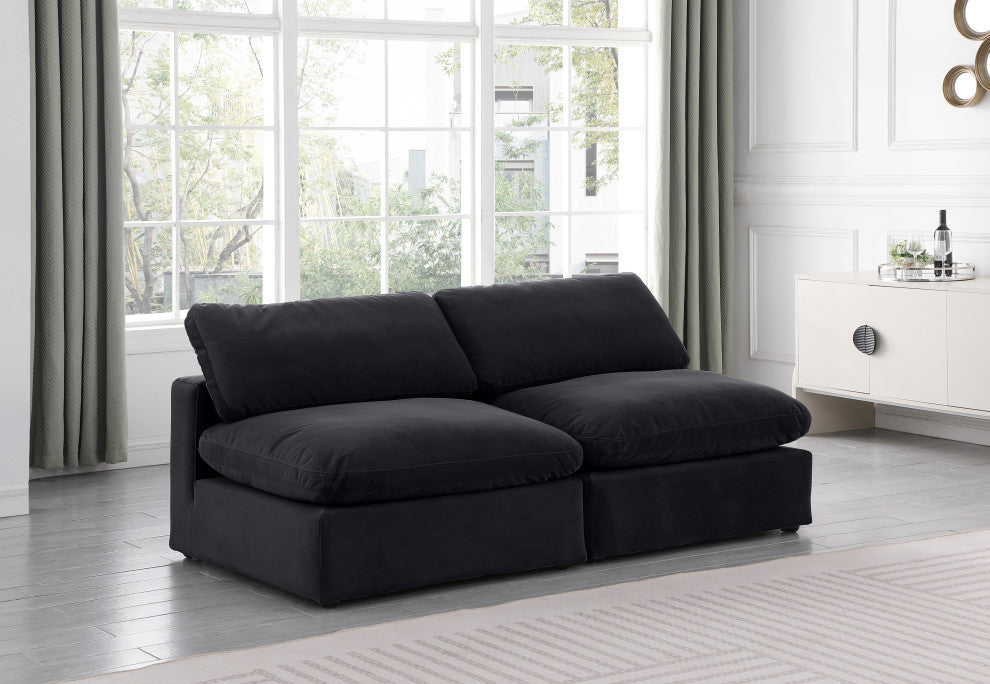 Comfy Upholstered Modular Sofa, Black, 2-Piece: 2 Armless Chair, Velvet