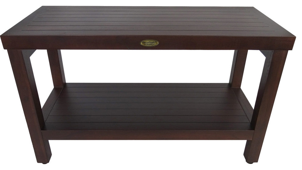Rectangular Teak Shower Stool Or Bench With Shelf In Brown Finish