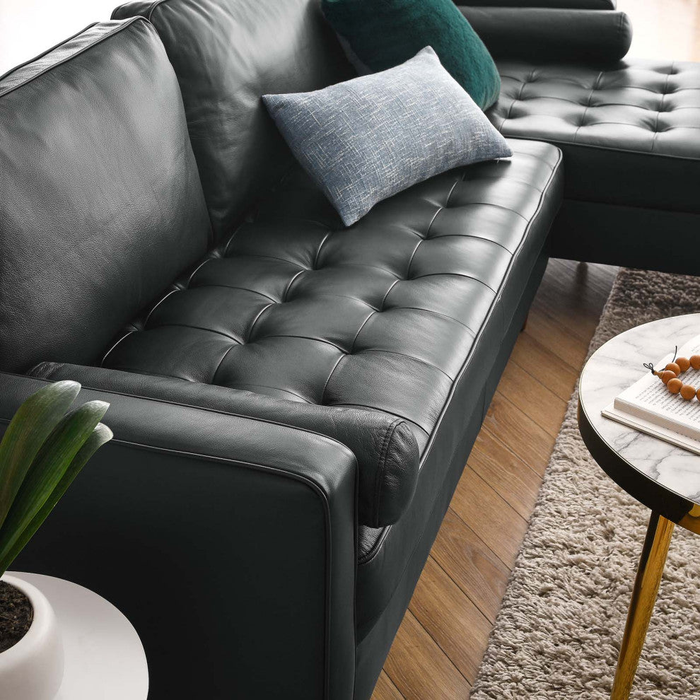 Valour 98" Leather Sectional Sofa, Black