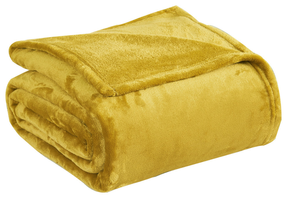 Christmas Solid Flannel Fleece Blanket, Golden Spice, Twin