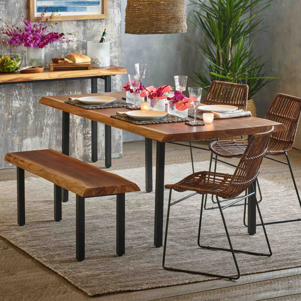 Takara Natural Teak Wood Live Edge Tables, Dining Bench