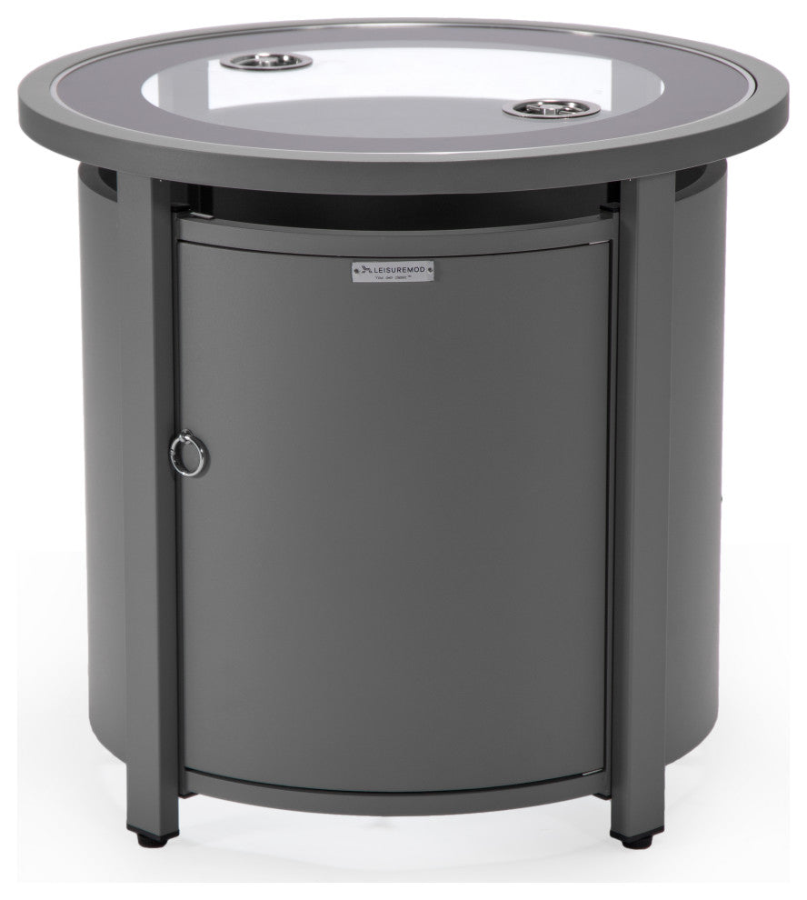 LeisureMod Walbrooke Round Fire Pit Table and Tank Holder, Gray