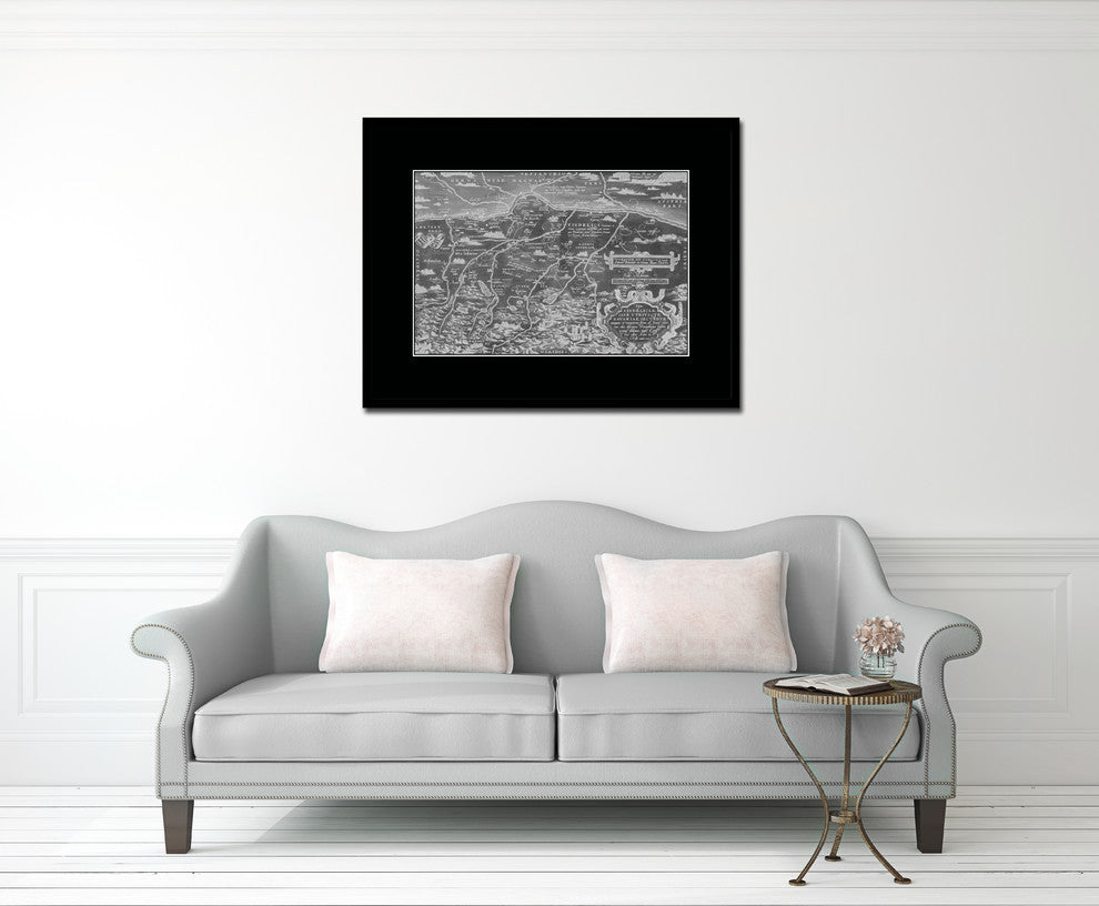 Germany Bavaria Monochrome Map Print On Canvas With Black Frame, 16" X 21"