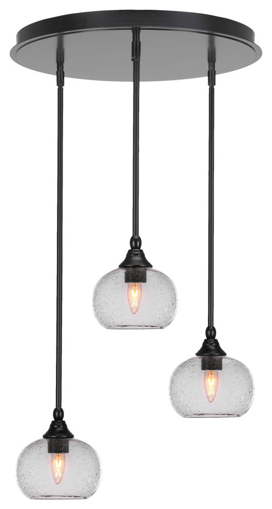 Empire 3-Light Cluster Pendalier, Matte Black/Clear Bubble