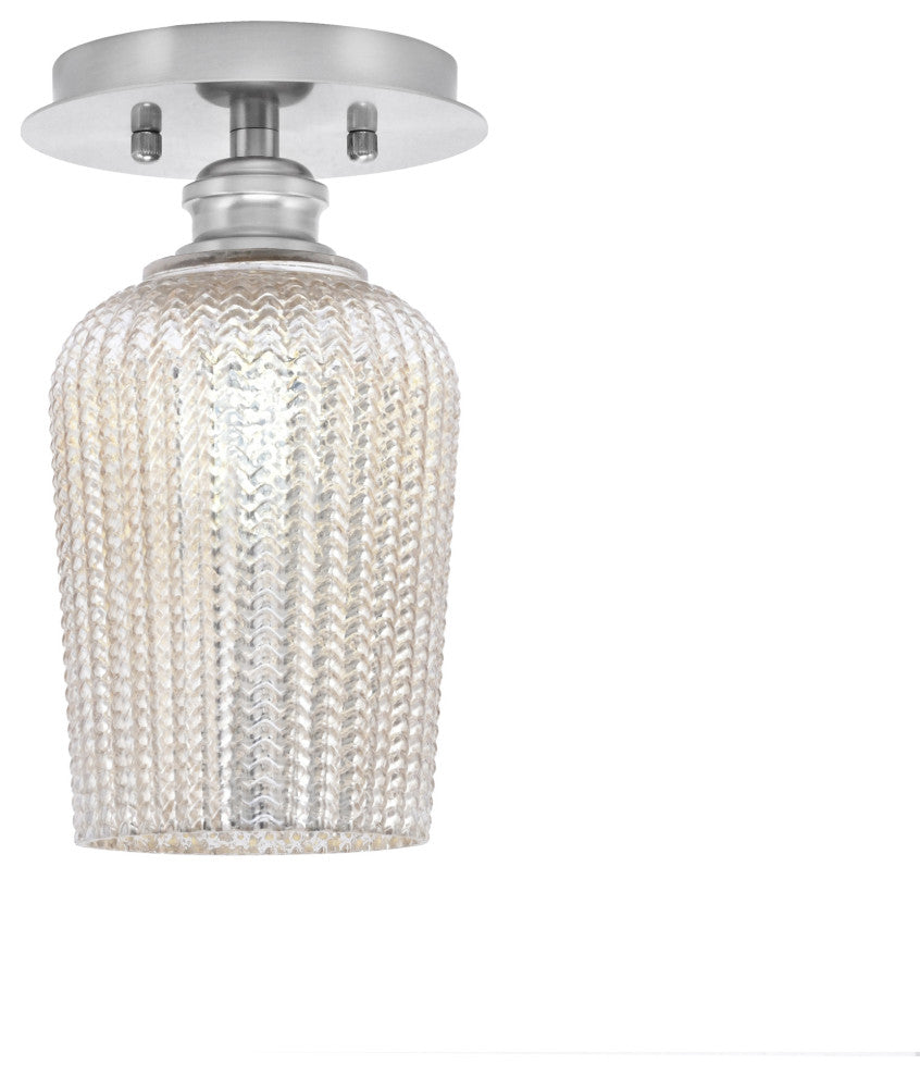 Edge 1 Light Semi-Flush, Brushed Nickel Finish, 5" Silver Textured Glass