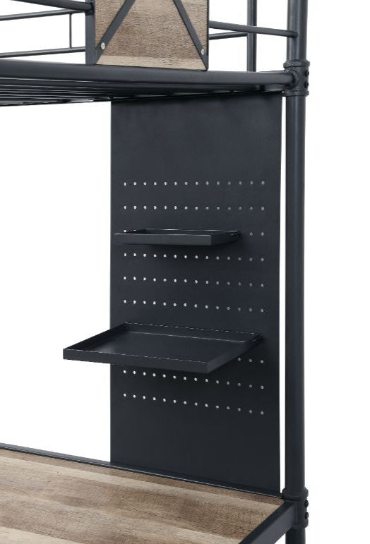Rosemary Metal Loft Bed, Antique Oak, Black & Dark Bronze Hand-Brushed, Twin