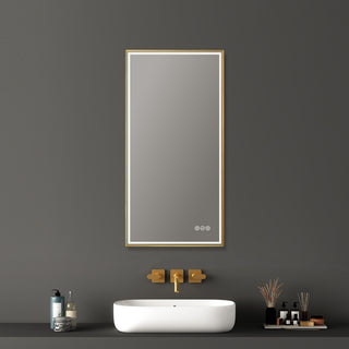 Fogless, Dimmable, Color Temperature Adjustable LED Mirror, Brush Gold, 18x36