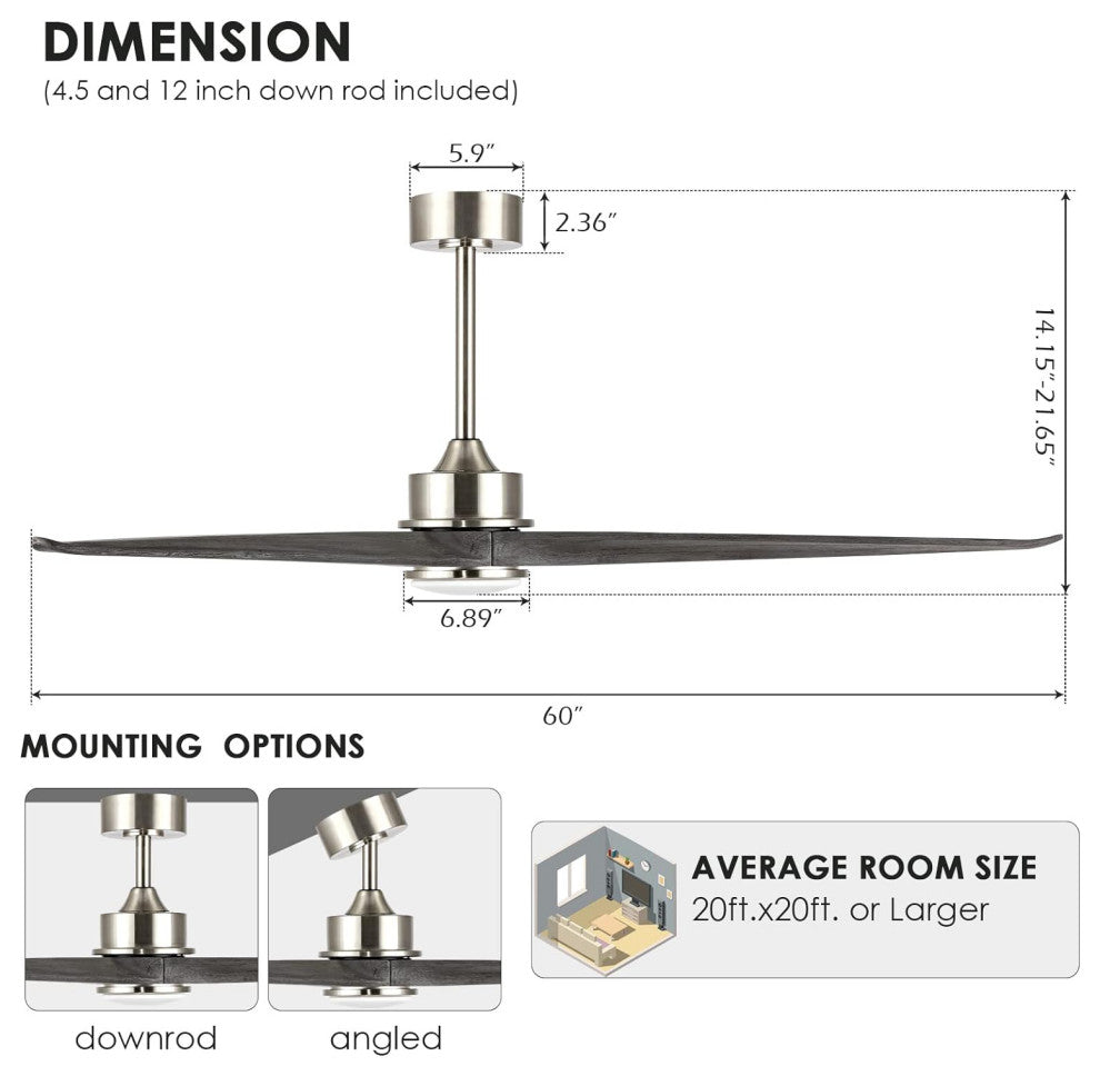 60 in LED Ceiling Fan with Remote and Reversible DC Motor
