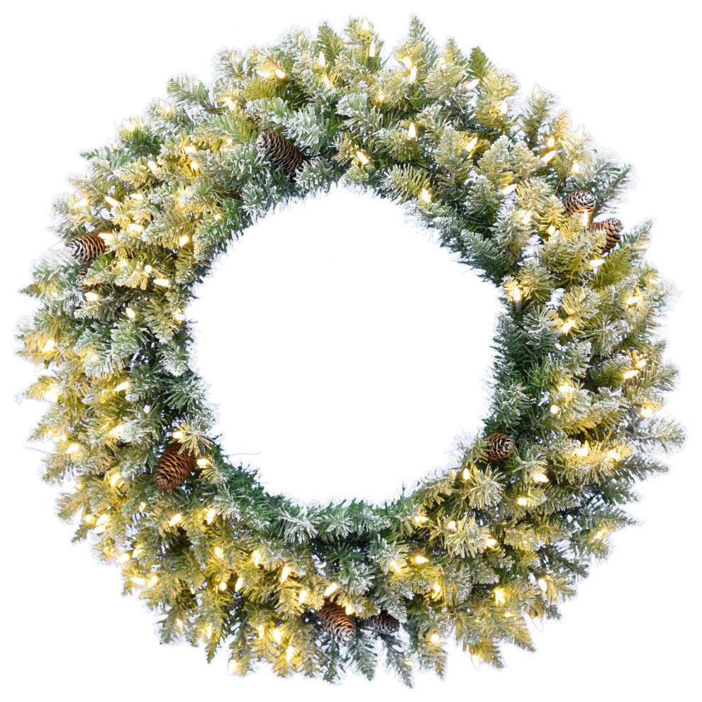 36" Frosted Pine Wreath Door Hanging With Pinecones