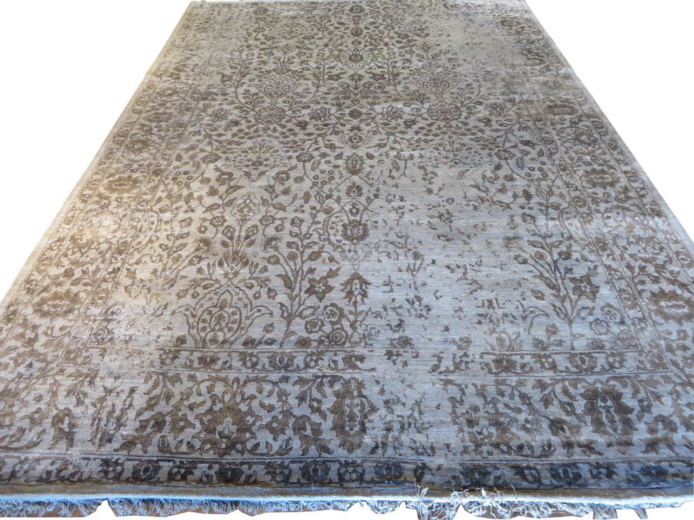 10'x14' Hand Knotted Gray Broken Design Tone On Tone Oriental Rug