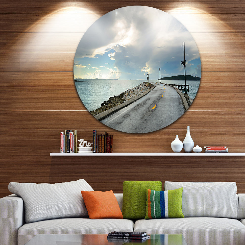 Vintage Pathway Into The Ocean, Sea Bridge Round Wall Art, 11"