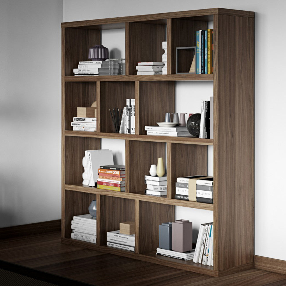 Modern Large Thick Wood Modular Bookcase, Walnut