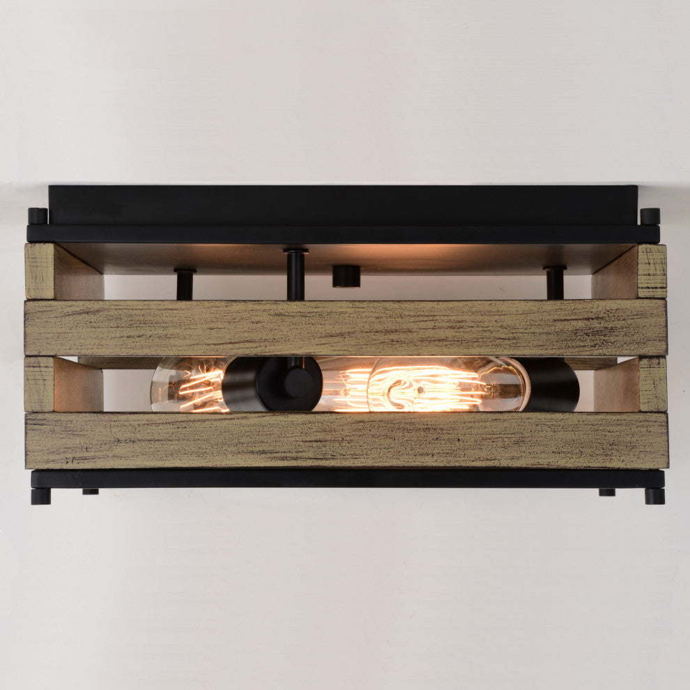 Ravenswood 13" 3 Light Flush Mount Matte Black and Burnished Maple