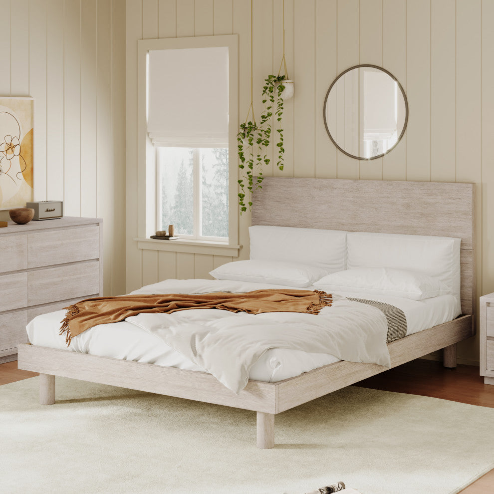 Gewnee Modern Concise Style Solid Wood Grain Platform Bed Frame in Gray(Queen)