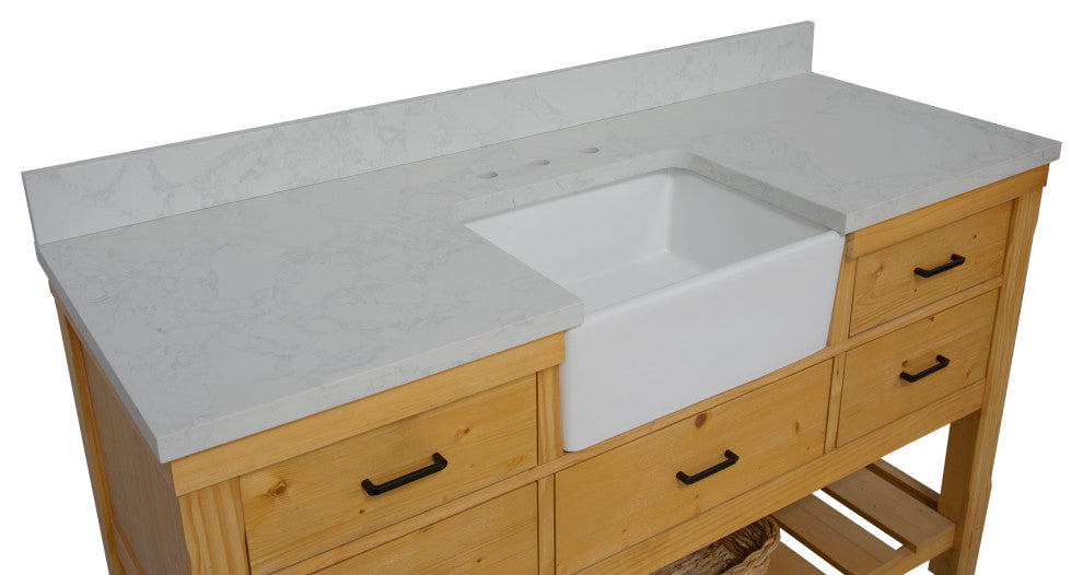 Charlotte 60" Bathroom Vanity, Drift Wood, Engineered Carrara, Single