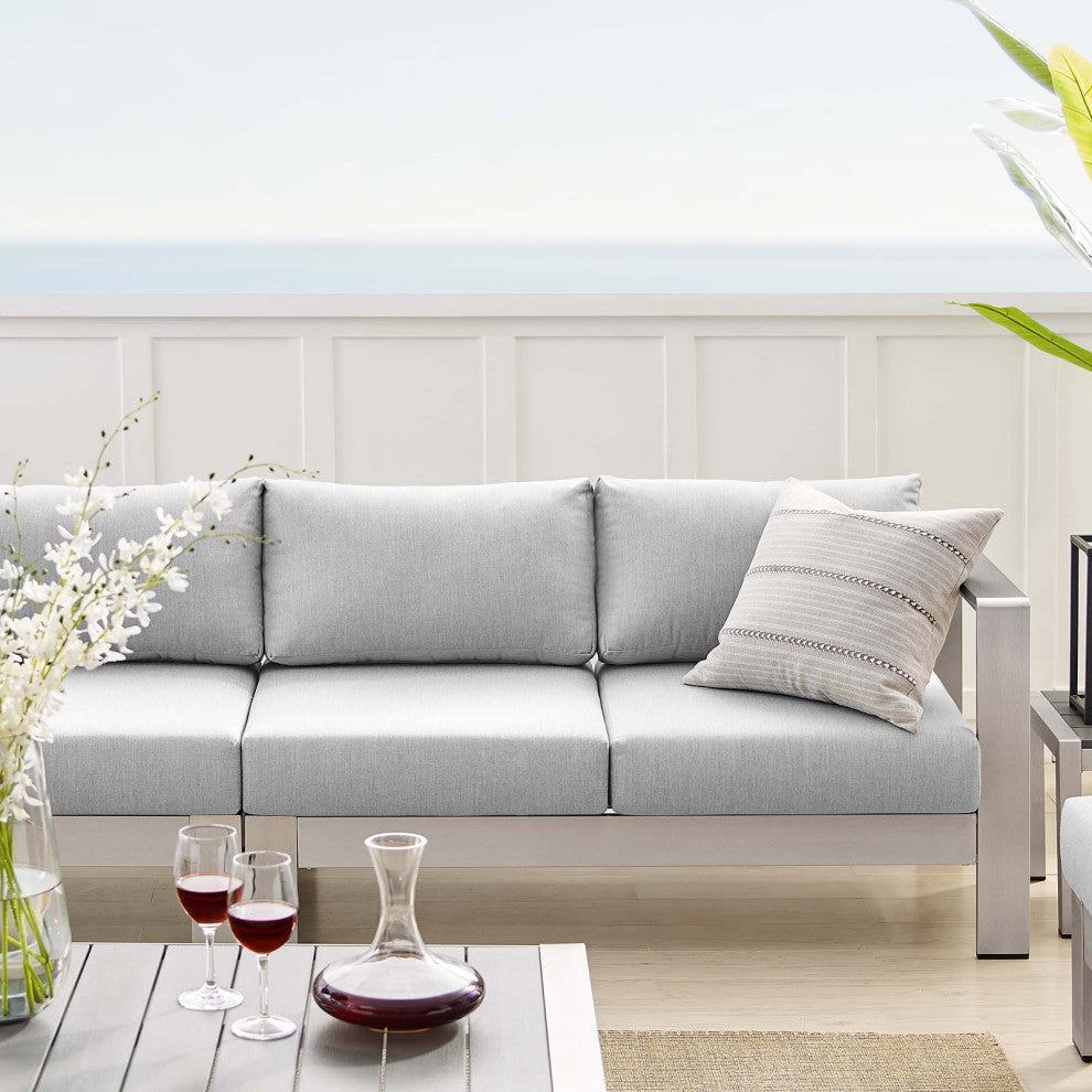 Sectional Sofa Chair Set, Sunbrella, Fabric, Aluminum, Silver Gray, Outdoor
