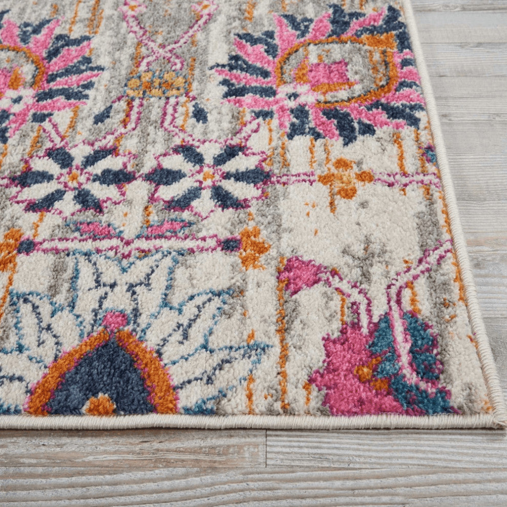 8' X 10' Silver Floral Power Loom Area Rug