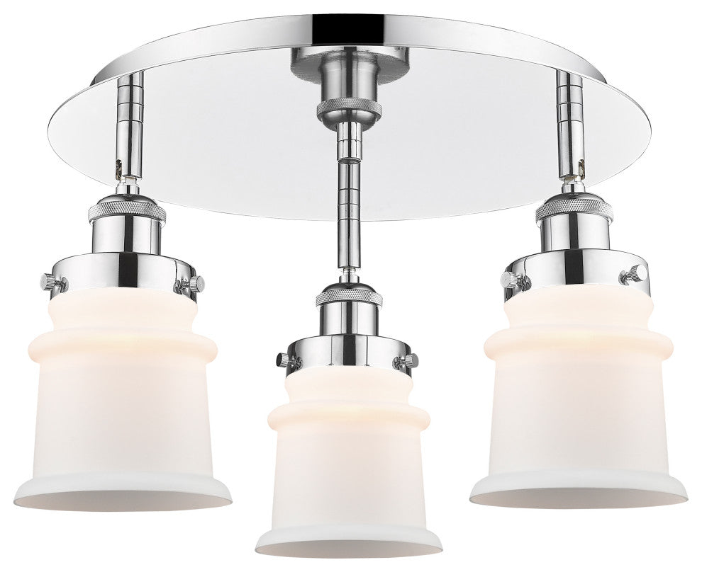 Canton-3 Light 17" Flush Mount-Polished Chrome, Matte White Glass Shade