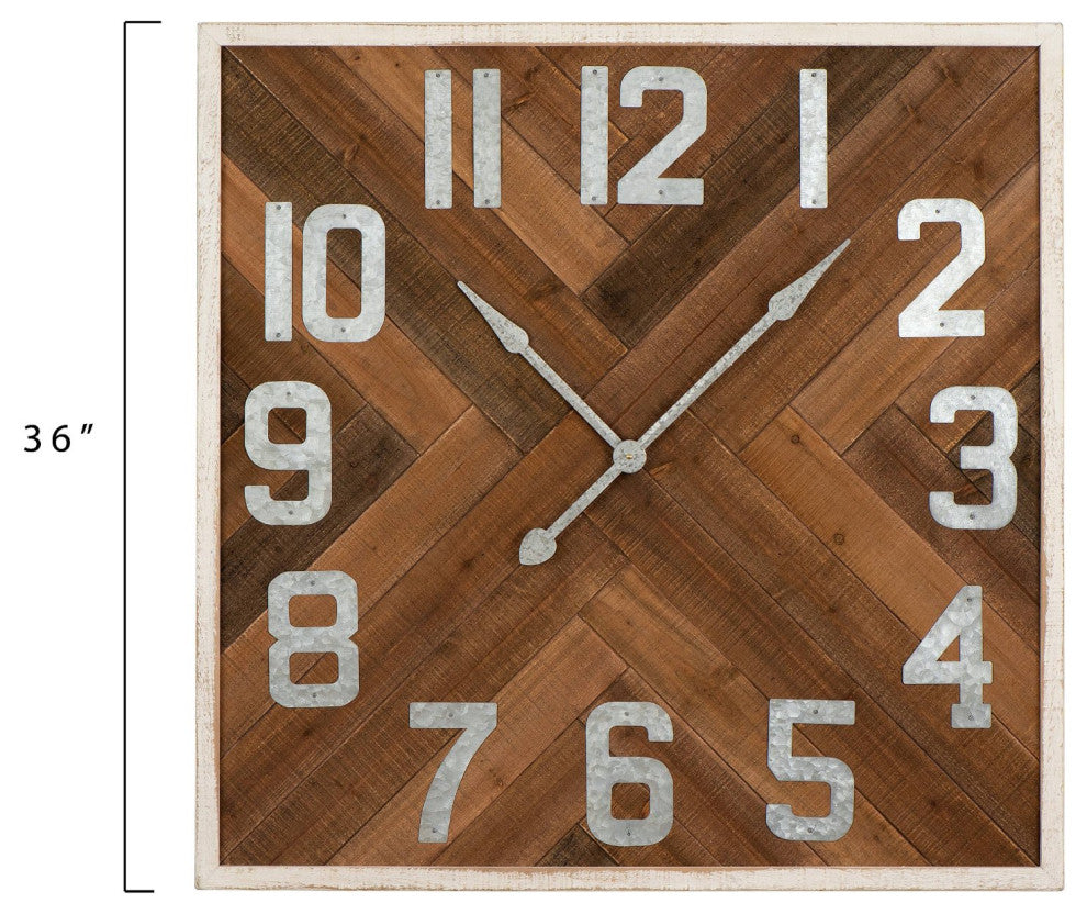 Rustic Farmhouse Wall Clock, Square Design With Stained Wooden Background