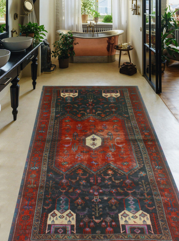 Fine Vintage Distressed Heathcot Rust/Charcoal Rug, 4'10x9'5