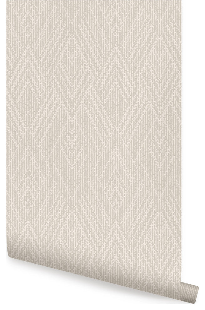Woven Look Mixed Chevron Peel and Stick Vinyl Wallpaper, Warm Grey, 24"w X 108"h