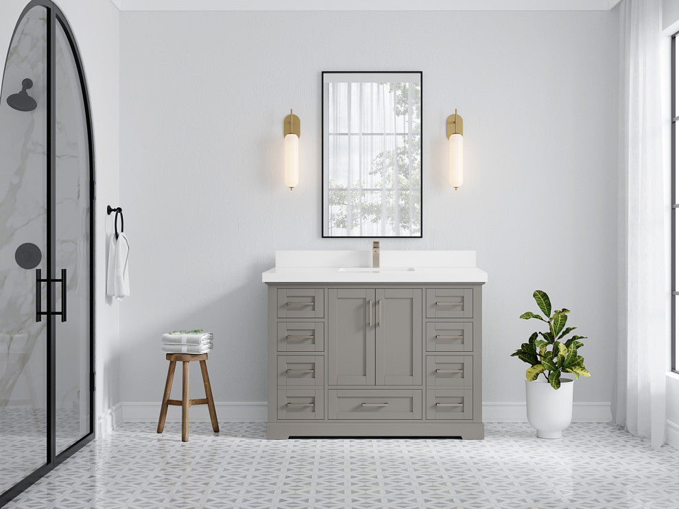 Boston 48 Single Sink Bath Vanity in Elephant Skin Gray 2" White Quartz