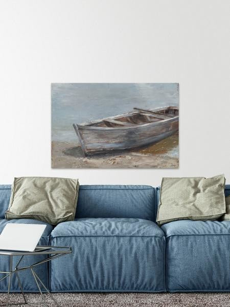 "Whitewashed Boat II" Painting Print on Wrapped Canvas, 18"x12"
