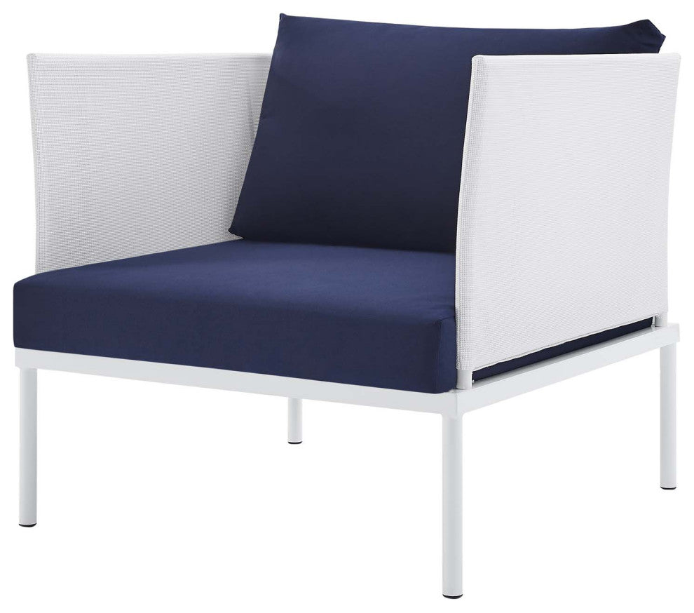 Lounge Chair Table Set, Sunbrella, Aluminum, Metal, White Blue Navy, Outdoor