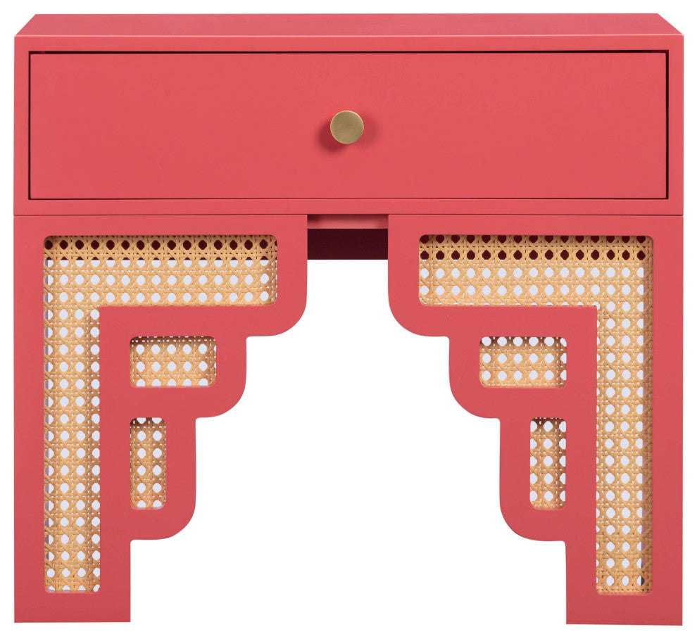 Suzie Coral Pink/Rattan Nightstand