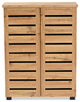 Oak Brown Finished Wood 2-Door Shoe Storage Cabinet