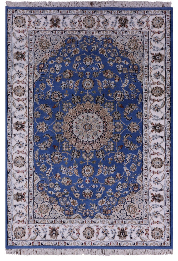 4' 2" X 6' 1" Persian Nain Wool & Silk Hand-Knotted Rug - Q13137
