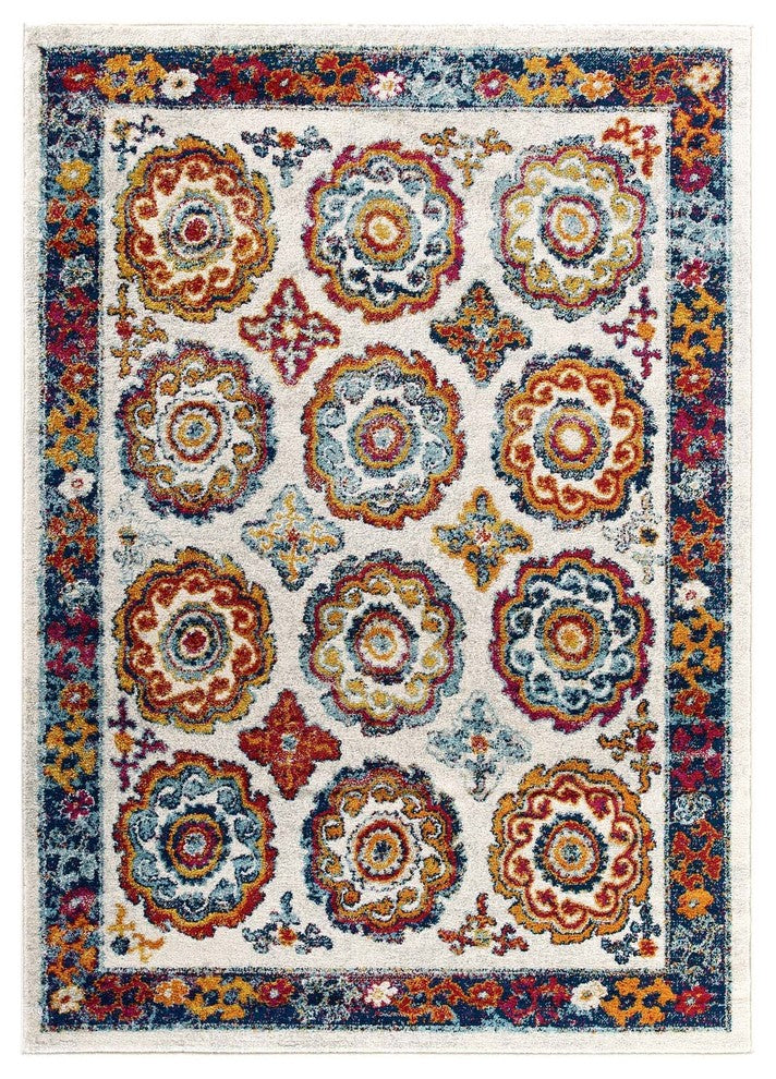 Transitional Distressed Vintage Floral Moroccan Trellis 5x8 Area Rug