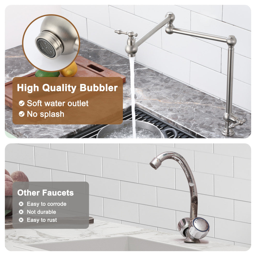 Deck-Mounted Double Handle Pot Filler Kitchen Faucet Stove Faucet, Brushed Nickel
