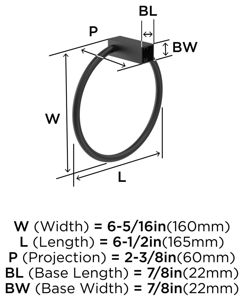 Amerock Monument Contemporary Towel Ring, Matte Black