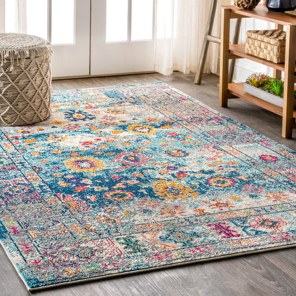 Bohemian Flair Boho Vintage Faded Area Rug, Navy/Cream, 5x8