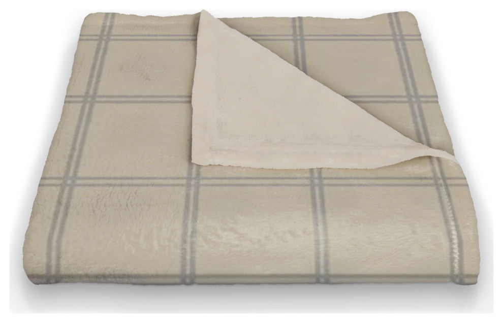 Cream and Gray Check 50x60 Coral Fleece Blanket
