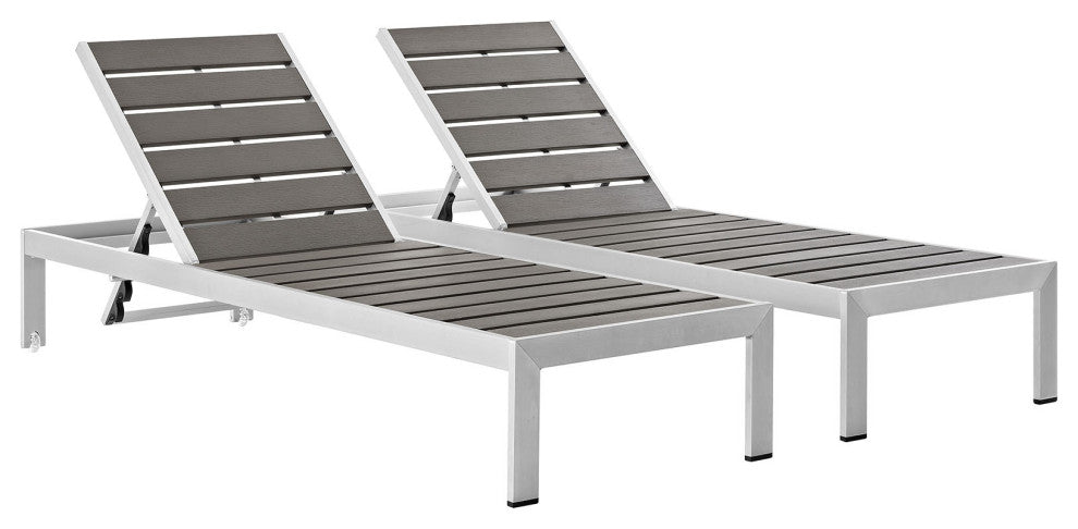 Shore Chaise Outdoor Patio Aluminum Set of 2, Silver Gray