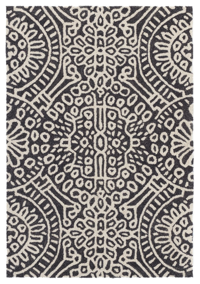 Dash & Albert Temple Charcoal Hand Micro Hooked Wool Rug, Grey, 5' x 8'